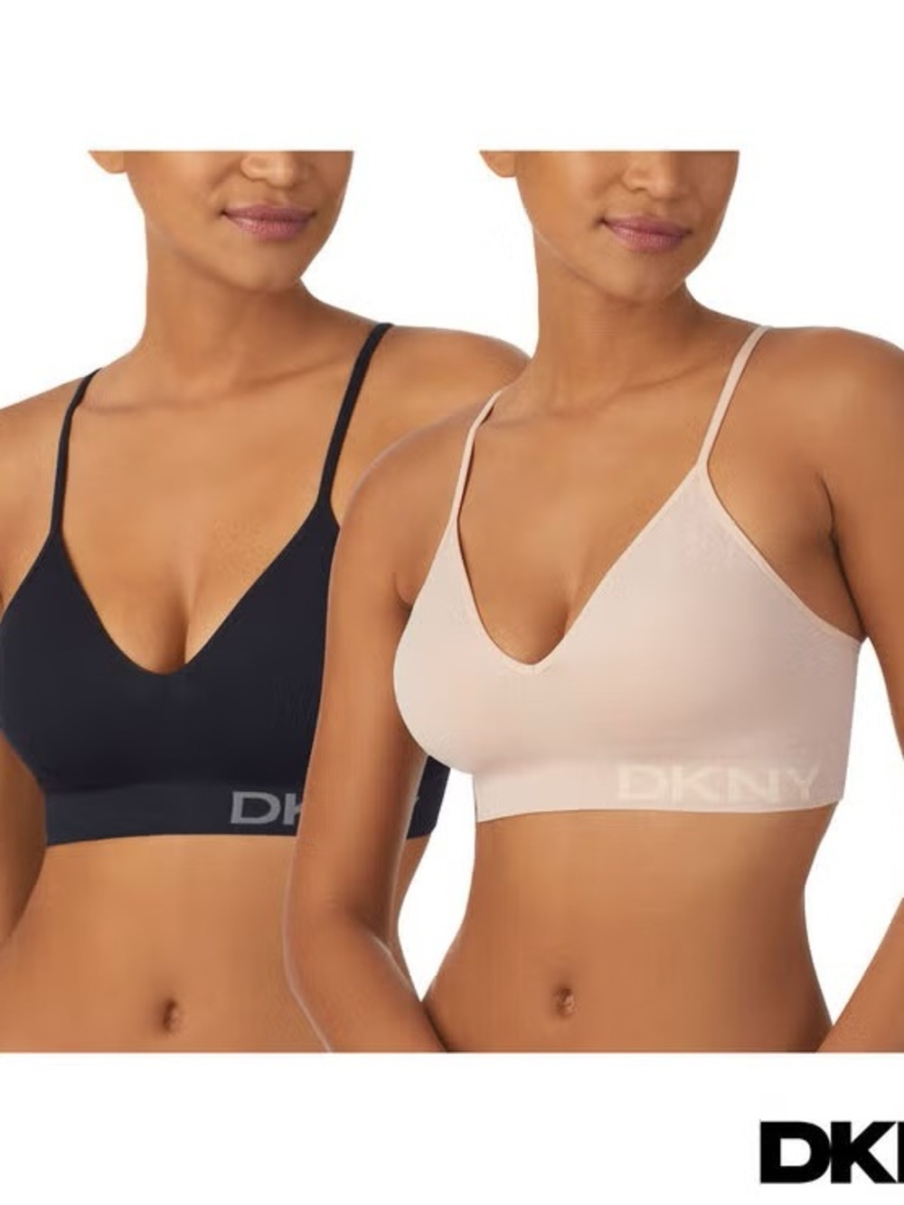 DKNY Seamless V-Neck Bralette Duo in Black and Nude